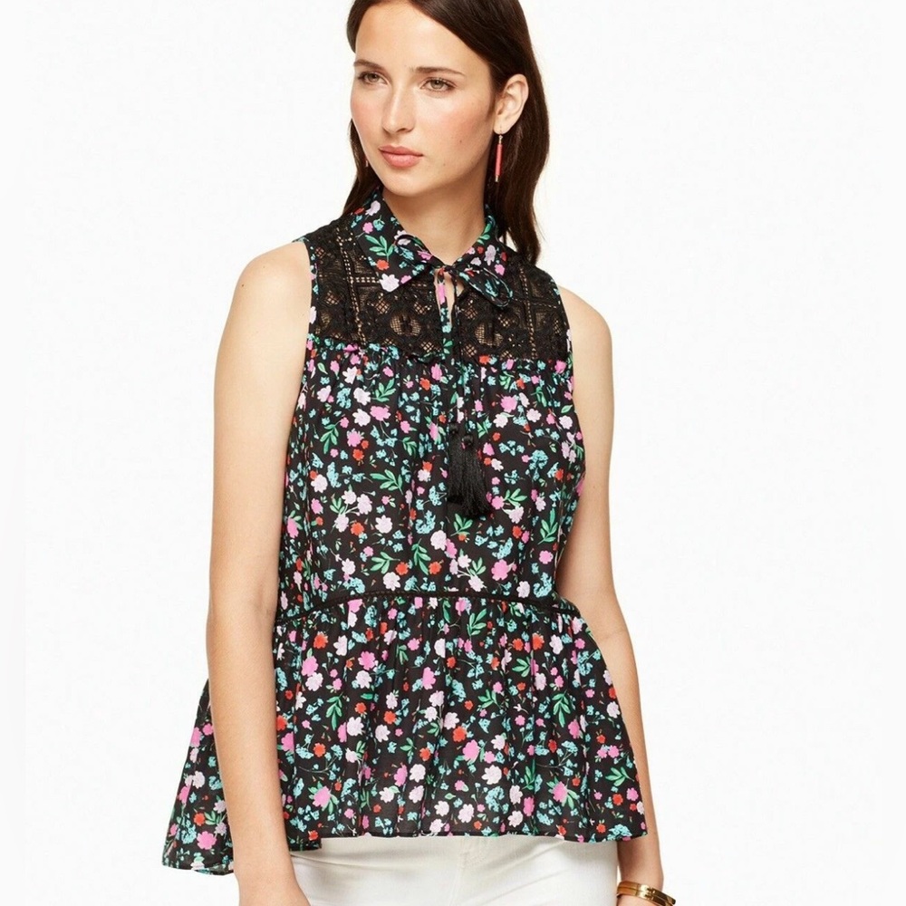 Kate Spade New York Greenhouse Lace Yoke Top Blouse-Size L